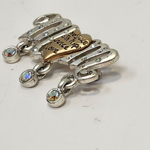 AJMC Mom Two Tone Brooch Pin Dangle Crystal Heart Spellout Fashion Jewelry Gift - Picture 3 of 6